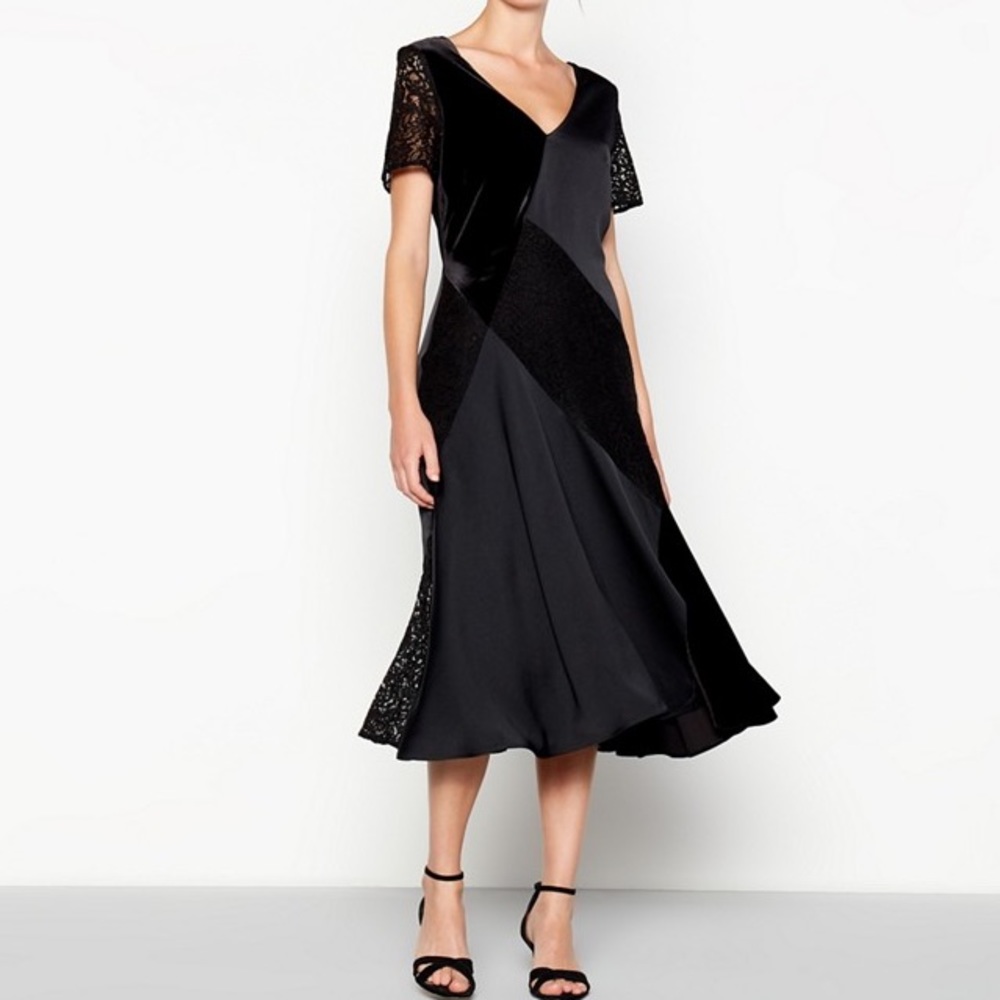 RJR.John Rocha - Black patchwork lace velvet midi